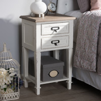 Baxton Studio CHR20VM/M B-C Dauphine Provincial Style Weathered Oak and White Wash Distressed Finish Wood Nightstand